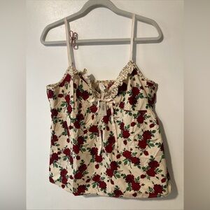VTG Y2K GAPBODY Cotton Tank Top Camisole Set Babydoll Roses With Panties L